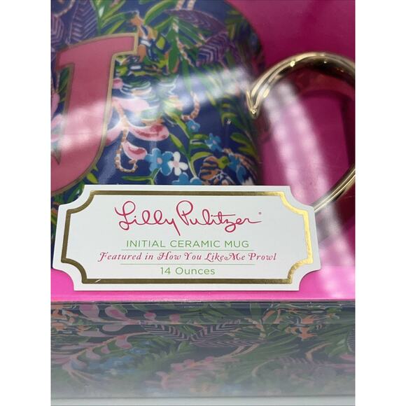 LILLY PULITZER 14oz Coffee Tea Mug Cup Monogram Letter “J” Tropical New In Box - Picture 7 of 7
